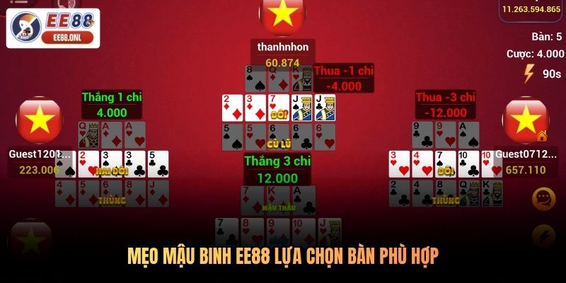 Mẹo mậu binh EE88 lựa chọn bàn phù hợp